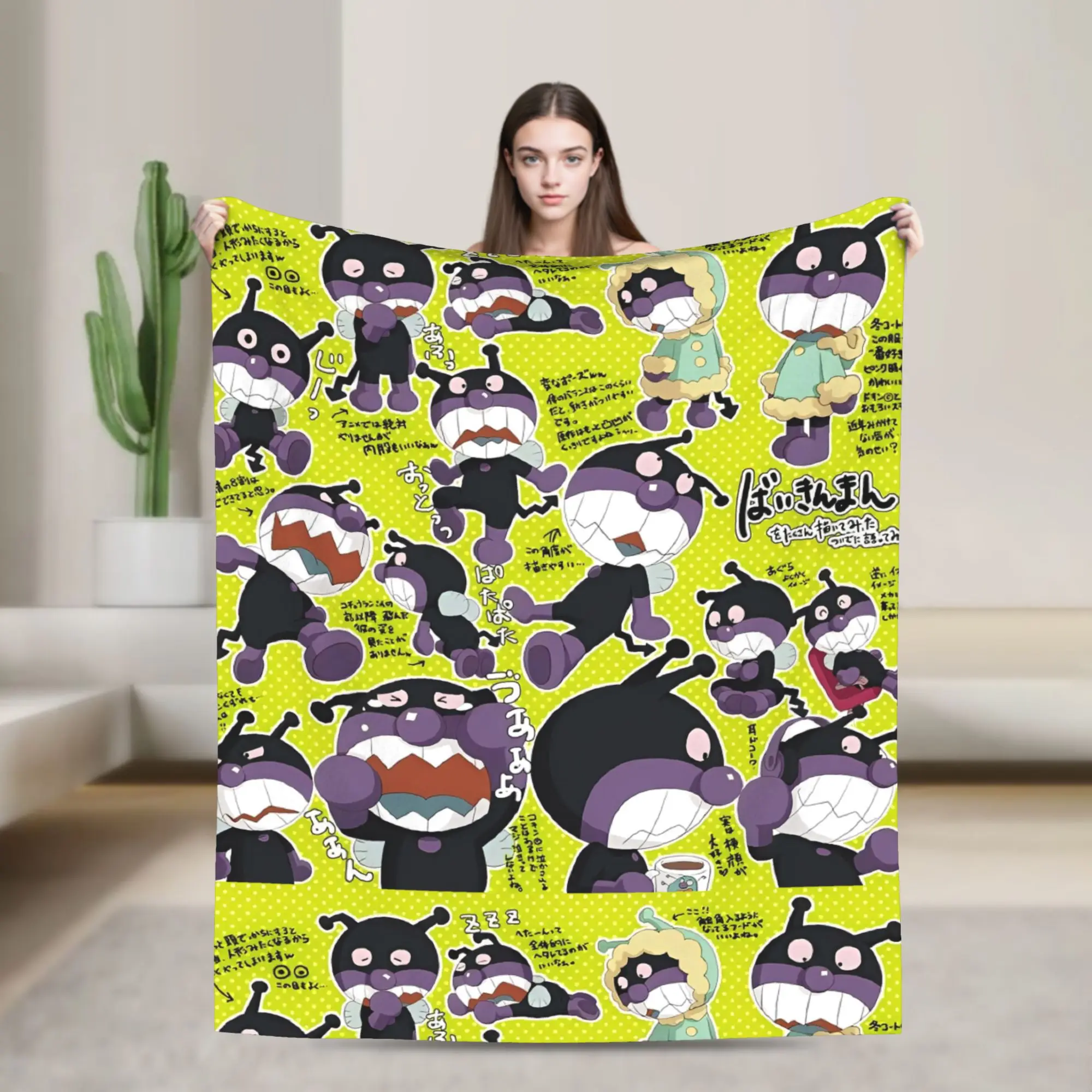 A-Anpanmans  Velvet Throw Blanket Baikinman Dokinchan Horaman Melon girl Blankets for Bedding Travel Ultra-Soft Plush Thin Quilt