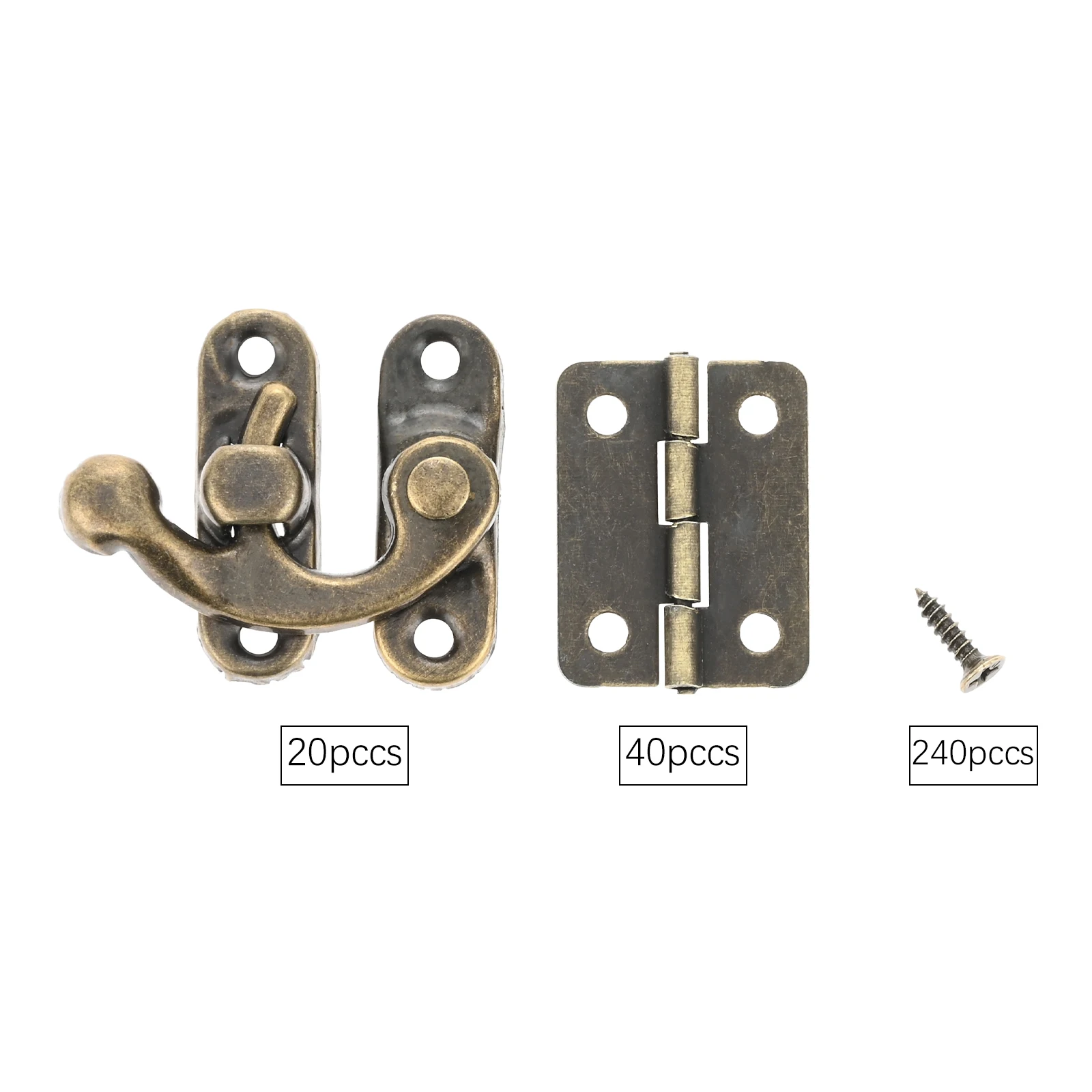 60Pcs/Set Bullhorn Latch Hasp & Rounded Corner Hinge Horn-Shaped Lock Buckle for Retro Jewelry Box Gift Boxes Decorative Cabinet