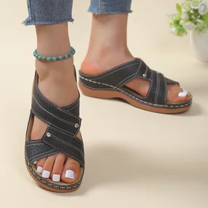 Orthopädische Hochzeitssandalen für Frauen, bequeme Plattformpantoffelinnen, Big Toe Retro Casual Sandal, Plus Size 43, Neu 10 Hauptverkauf orthopädische Hausschuhe - №6