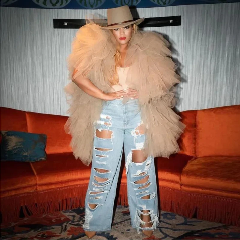 Mingli Tengda Bride Tulle Shawl Fashion Women Blouse Top Chic Lush Party Wear Ruffle Jacket Custom Made Boleor Exaggerate Coat