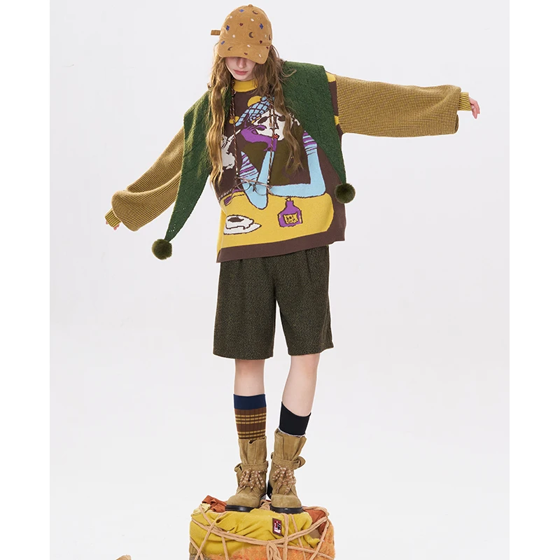 ELFSACK Y2K Artistic Graphic Stripe Long Sleeve Sweater For Women