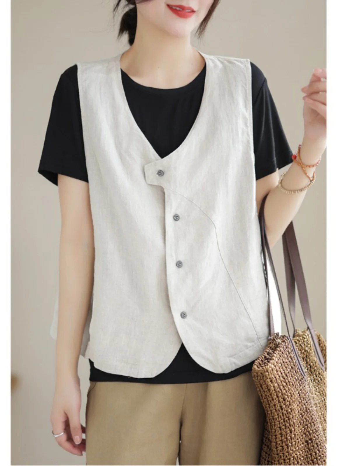 

Sli Casual Svel Thin Vest Top Women's Faion oulder Buttoned Outerwear Loose Comfortable Summer Commute Piece