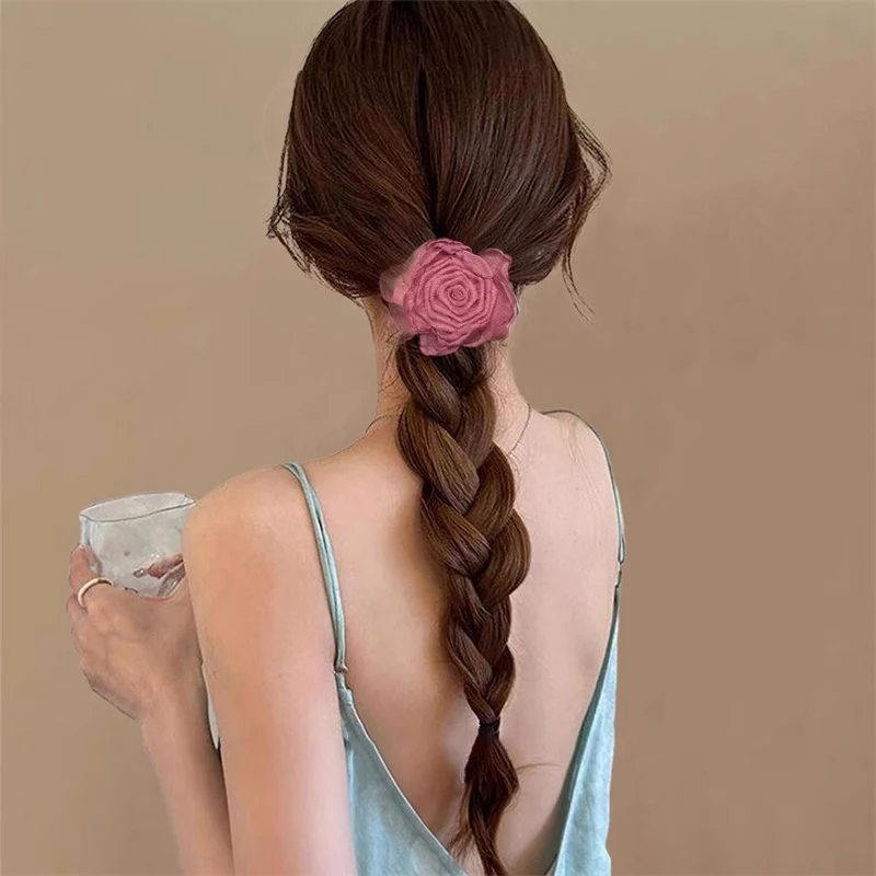 Estilo chinês Retro Rose Hair Ring para mulheres e meninas, requintado elástico, corda de cabelo rabo de cavalo, acessórios de moda, presentes