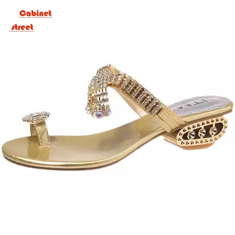 

2024 New Sexy Outside Wear Europe and the United States Double Toe Diamond Bottom with Simple Sandals All Big Size Women's Shoes