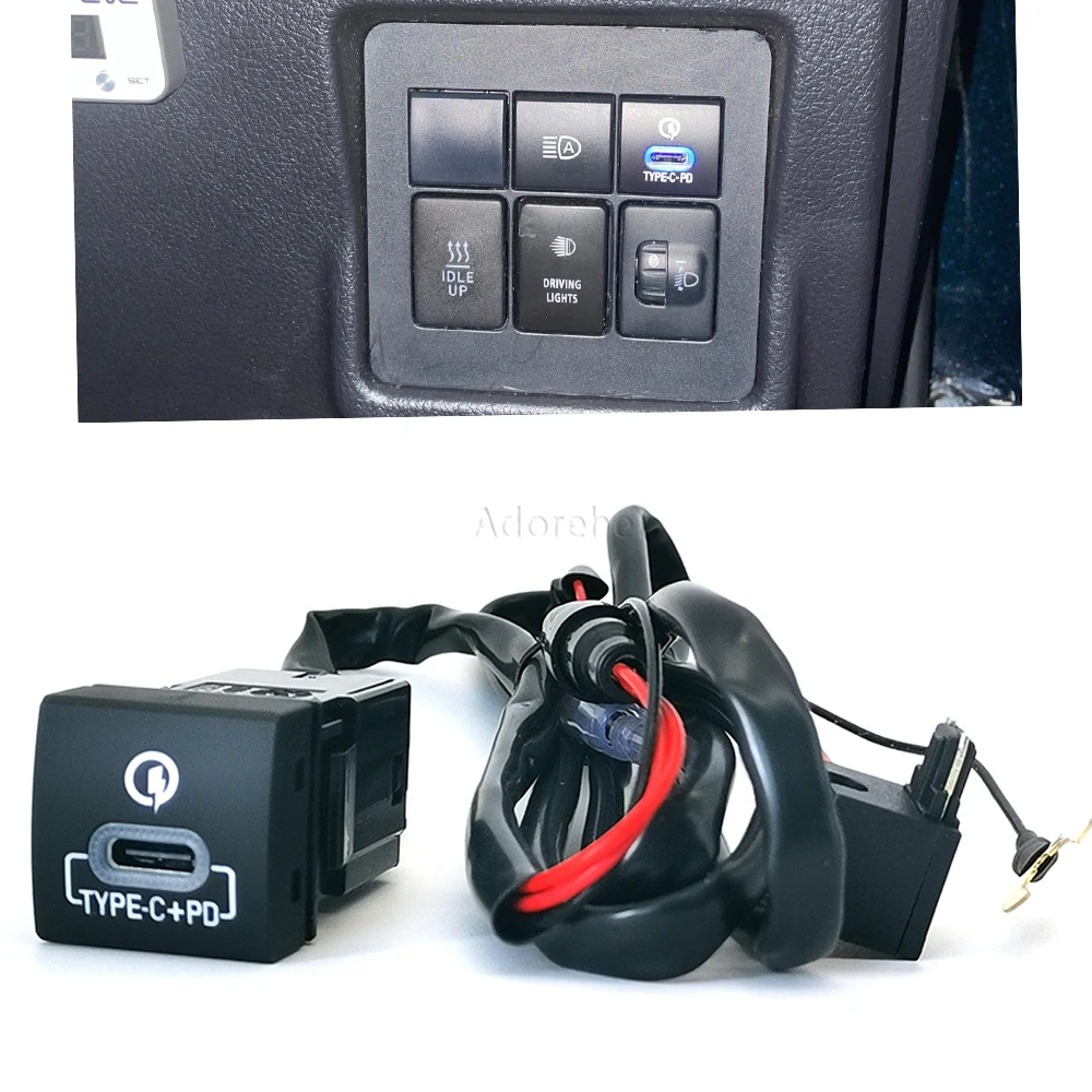 

Автомобильный синий свет, автомобильный адаптер TYPE-C PD с одним интерфейсом, розетка для зарядного устройства, подходит для Toyota Prado Reiz Corolla RAV4 Camry Levin