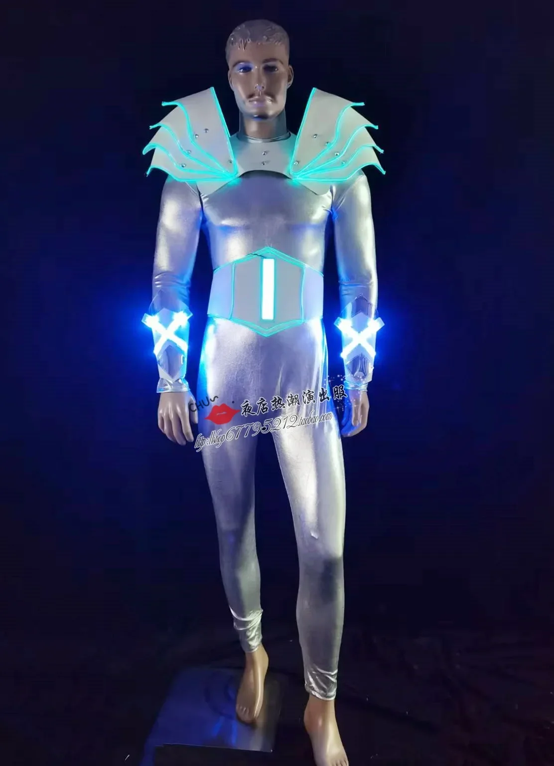 뉴 퓨처 센스 LED 폴드론 가수 댄서 무대 의상 나이트클럽 고고 댄스 의상 실버 바디수트 디제이 클럽웨어 세트