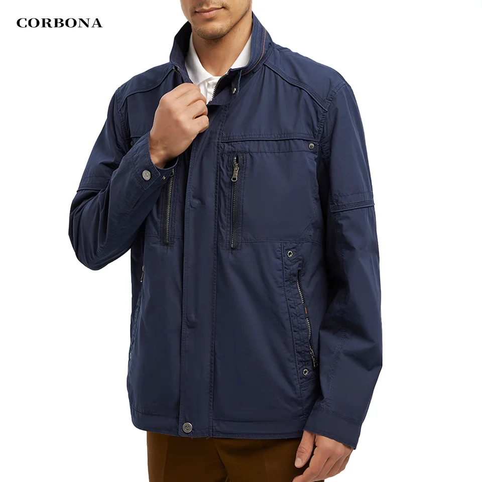 2024 CORBONA Men Oversized Jacket Long Sleeve Navy Blue Army Force Multi Pockets Windproof Windbreaker Autumn Outdoor Coat Parka