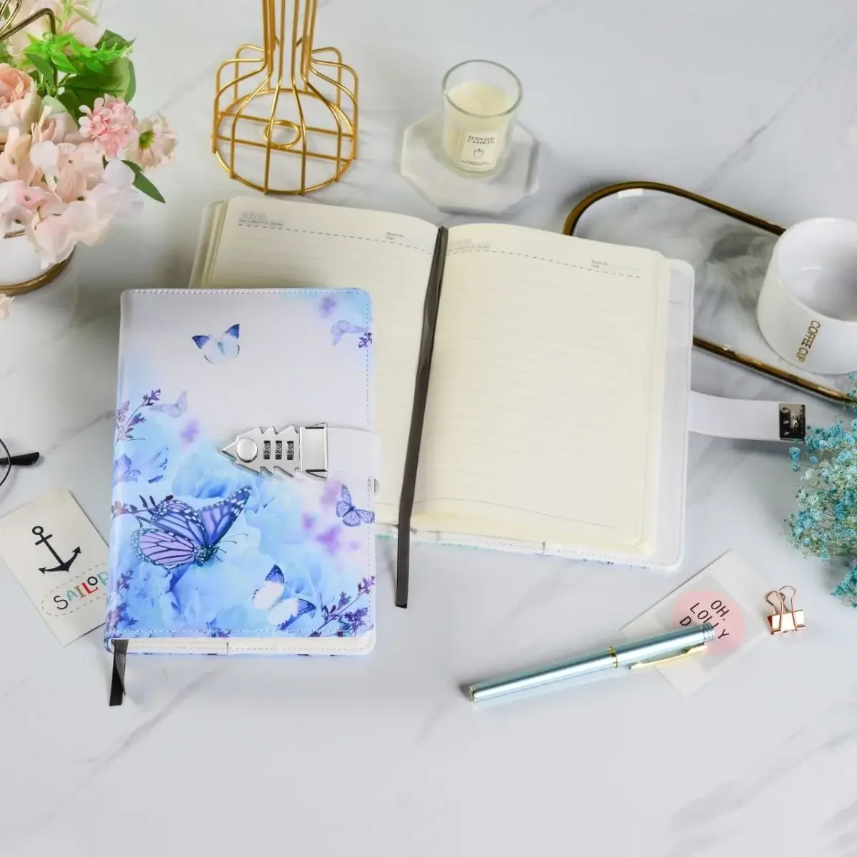 A5 Password Notebook with Lock 112 Sheets Journals Thicken Hand Ledger Handbook Student Notepad Diary Binder Stationery Gift