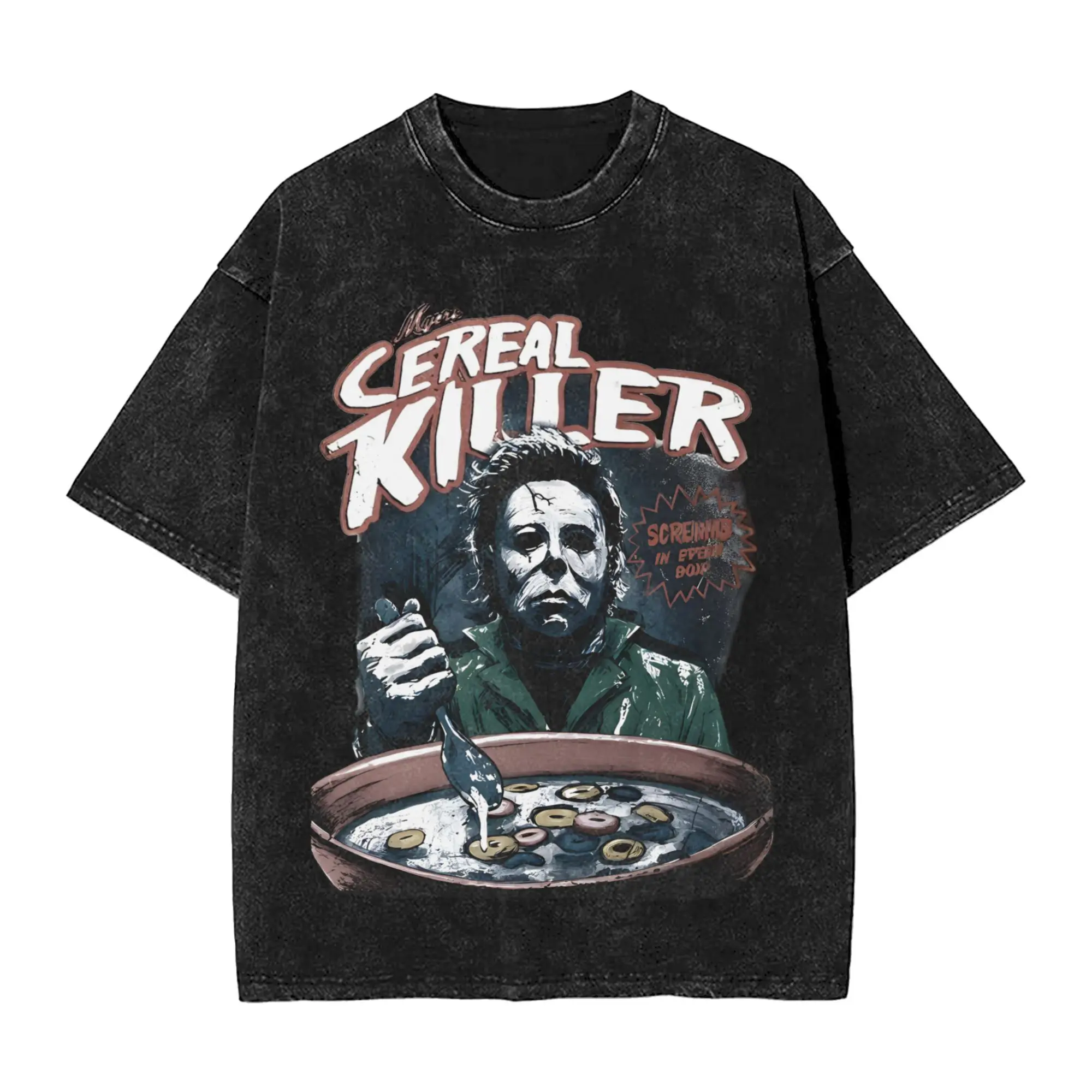 

Футболки Cereal Killers на Хэллоуин, уличная футболка в стиле ретро, футболки с фильмом Майкла Майерса для мужчин и женщин, 100% хлопок, Harajuku, лето