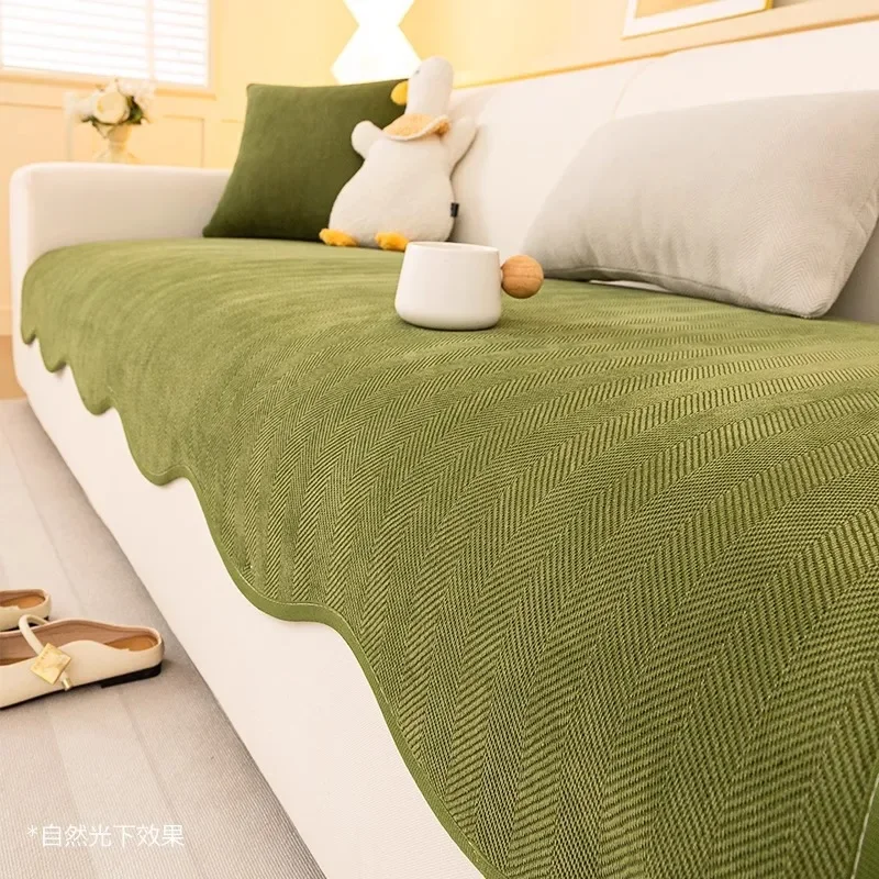 Irregular Twill Sofa Cushion for Four Seasons Solid Chenille Wear-Resistant Couch Covers Comfort Non-Slip Towel for Home Office