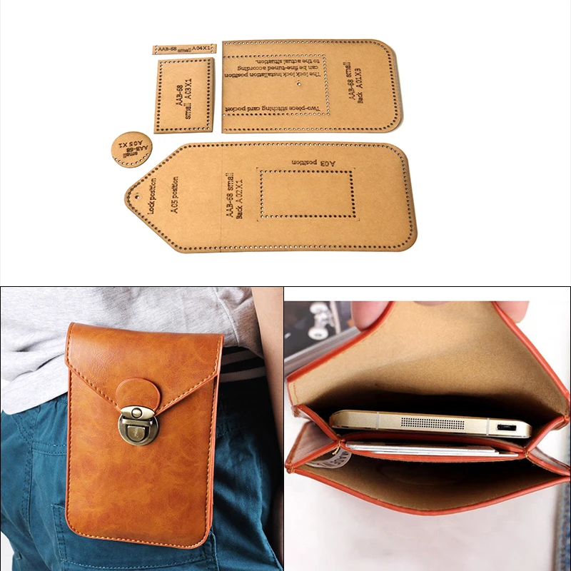 DIY Handmade Leather Mobile Phone Bag Handbag Wallet Sewing Pattern Hard Kraft Paper Stencil Leather Craft Template 17.5*11.5cm