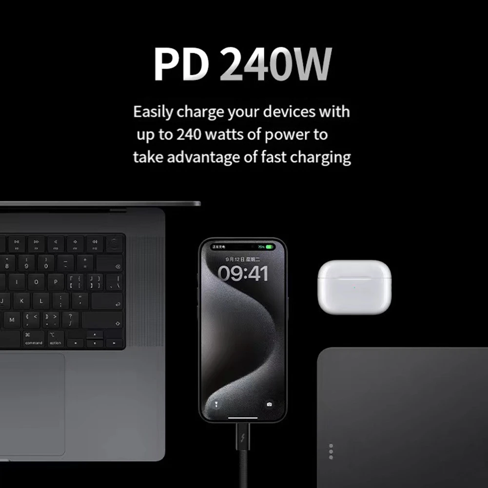 Thunderbolt 4 Data Cable 40Gbps Transmission 8K60hz HD Projection Ccreen USB Cable 2M Black 1 Piece