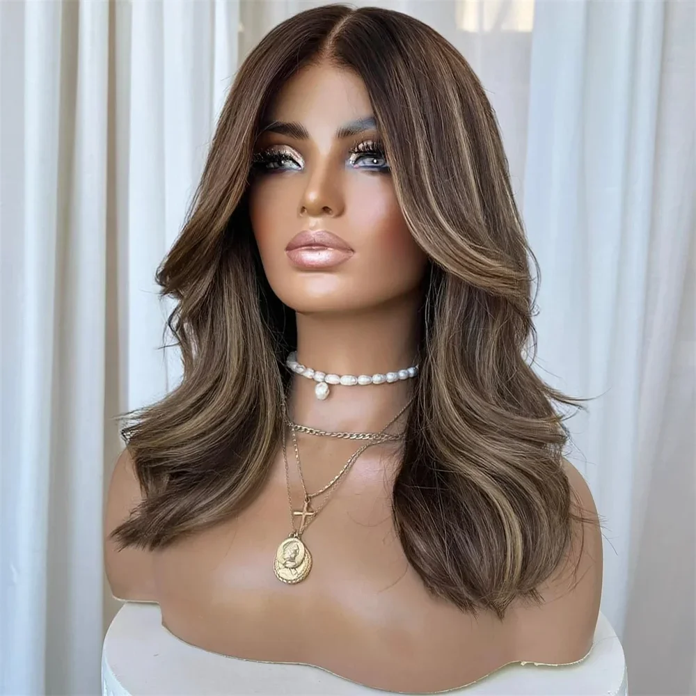 

Натуральные еврейские волосы Highlight Brown, без клея, мягкие, длинные, с эффектом волн, 5x5, на шелковой основе, с HD-кружевом, европейские волосы, с baby hair, предварительно выщипанные