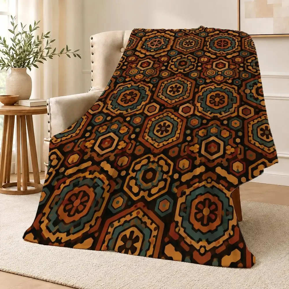 Overlook Vintage Hotel Inspired Retro Geometric Pattern Throw Soft Flannel Throw Blanket Warm for Couch Bed SofaCozy All Season