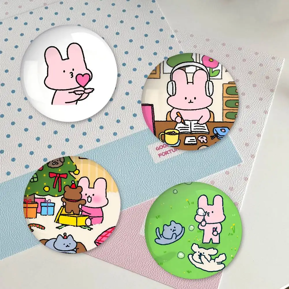 A-Ato Pink Bunny Premium Tinplate Round Lapel Pins: Cute Badge Brooches For Shoulder Bag Accessories, Souvenir Gifts