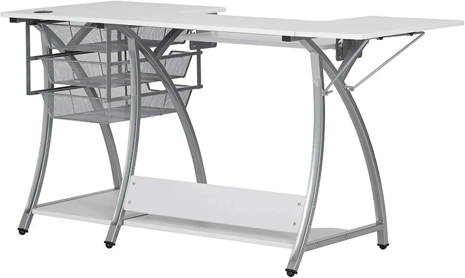Pro Stitch Sewing Machine Table - 56.75" W x 23.75" D White Hobby and Sewing Machine Table with Storage Shelf