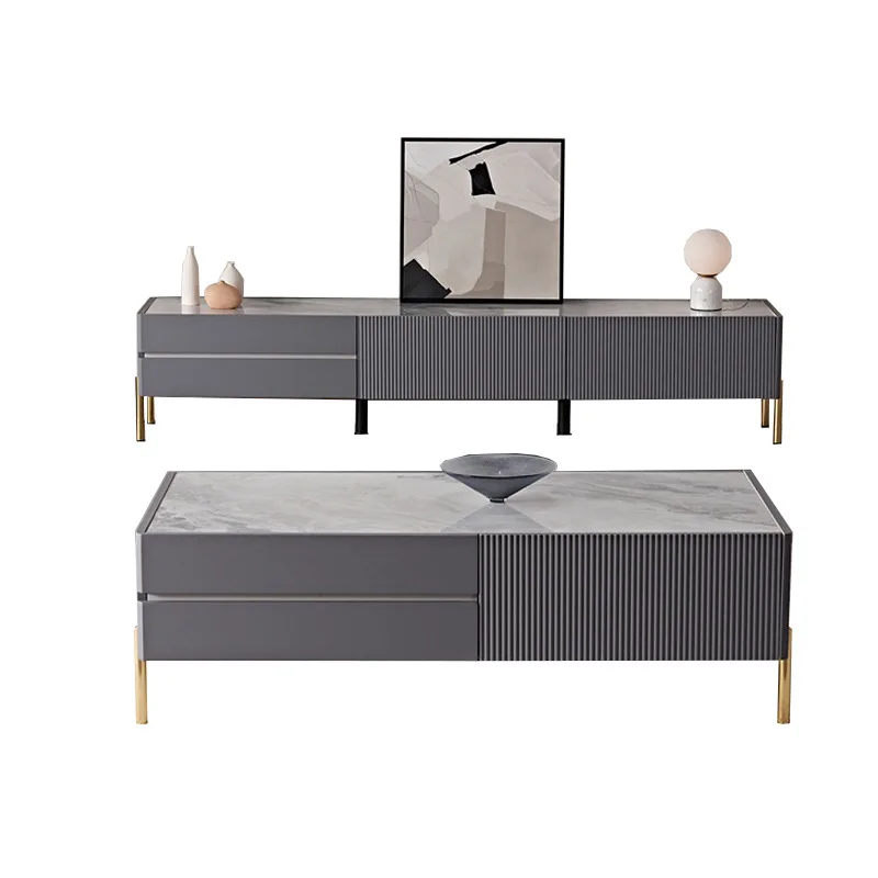 

Slate floor cabinet coffee table combination, Italian light luxury coffee table