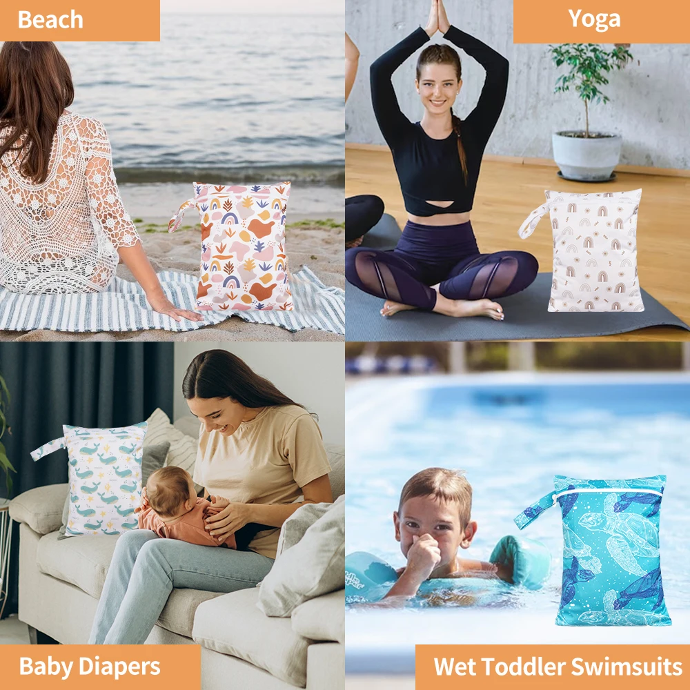 2pcs/set Reusable Wet Dry Bags Travel Beach Pool Daycare Soiled Baby Items Yoga Gym Bag for Swimsuits Waterproof Storage Bag