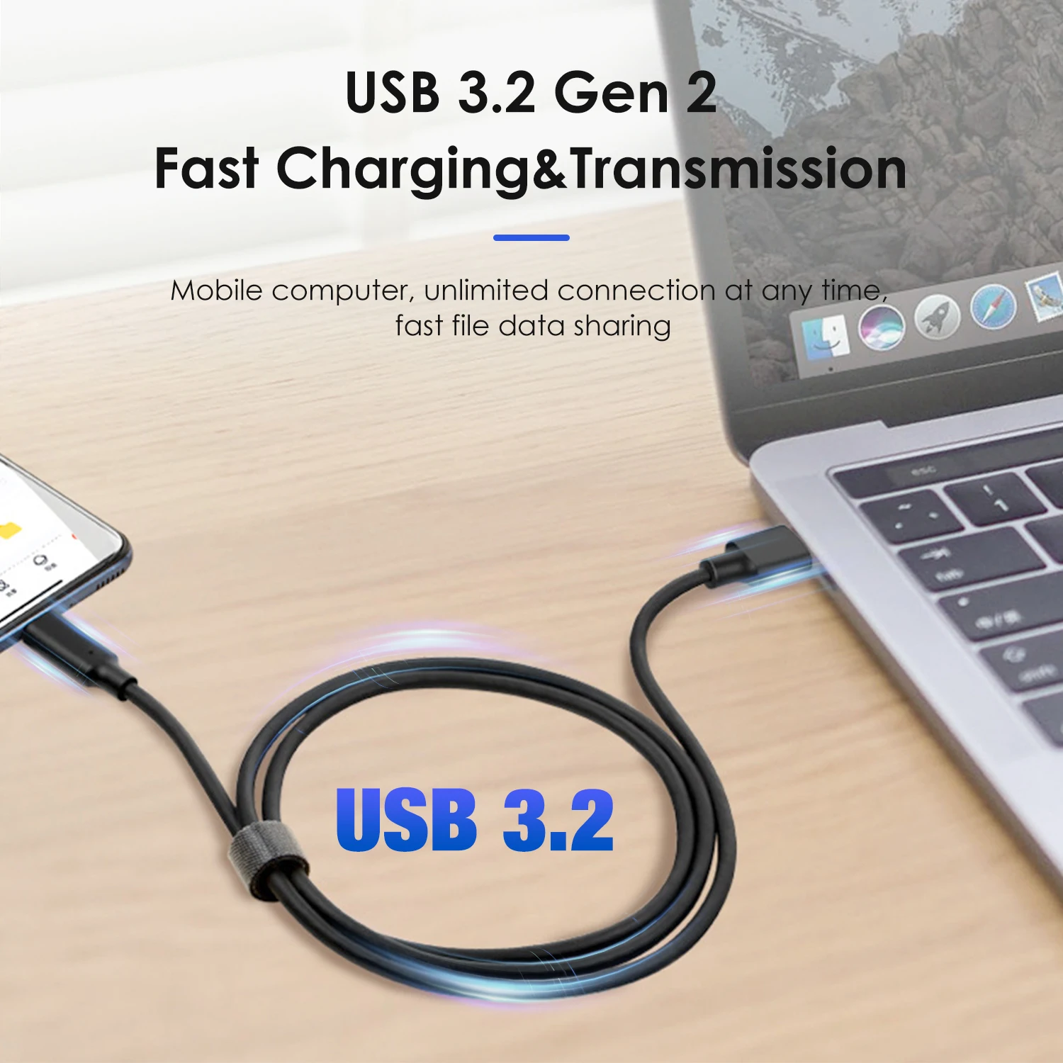كابل USB 3.2 Gen 2 من النوع C بسرعة 10 جيجابت في الثانية لهواتف iPhone 15 16 17 Pro Max MacBook iPad Samsung 3A شحن سريع من A إلى C سلك بيانات 1 متر 2 متر 3 متر 5 متر
