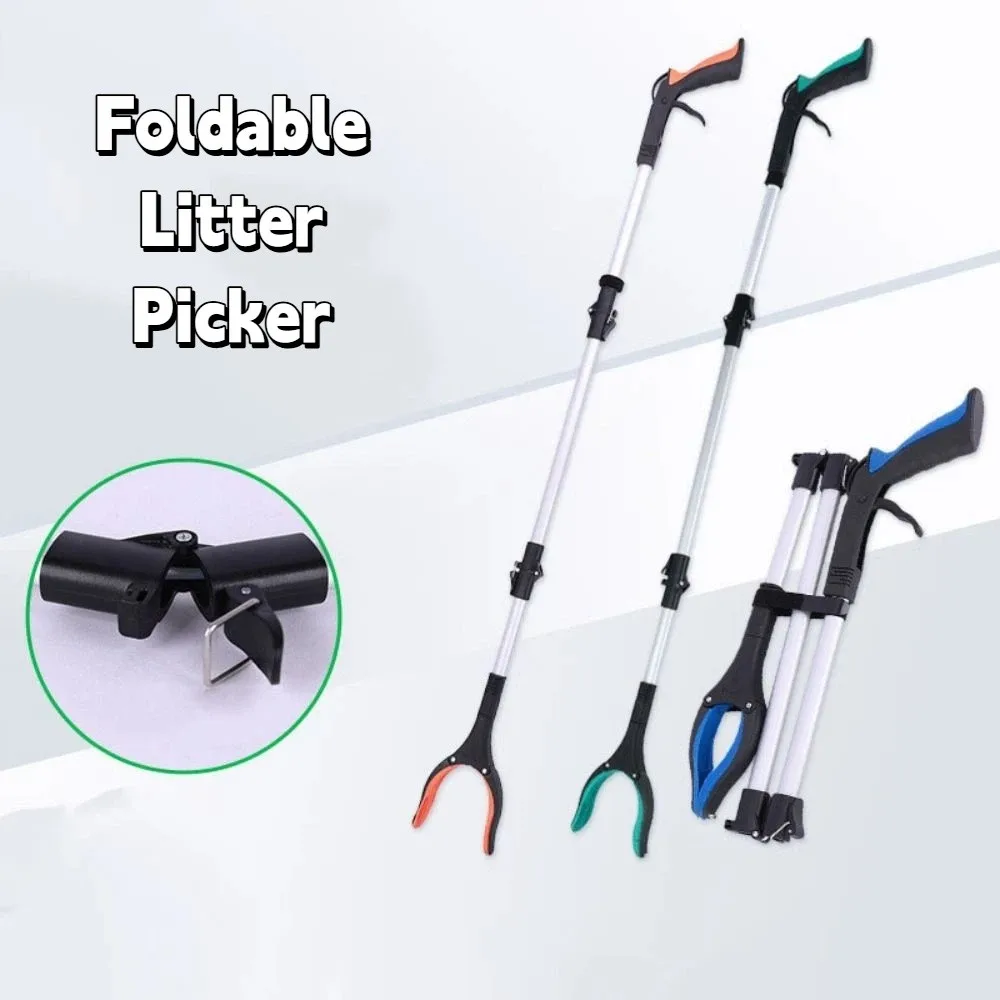 Easy To Hold Foldable Litter Picker Collapsible Lightweight Garbage Grabber Wide Claw Mouth with Long Handled Grabber Stick