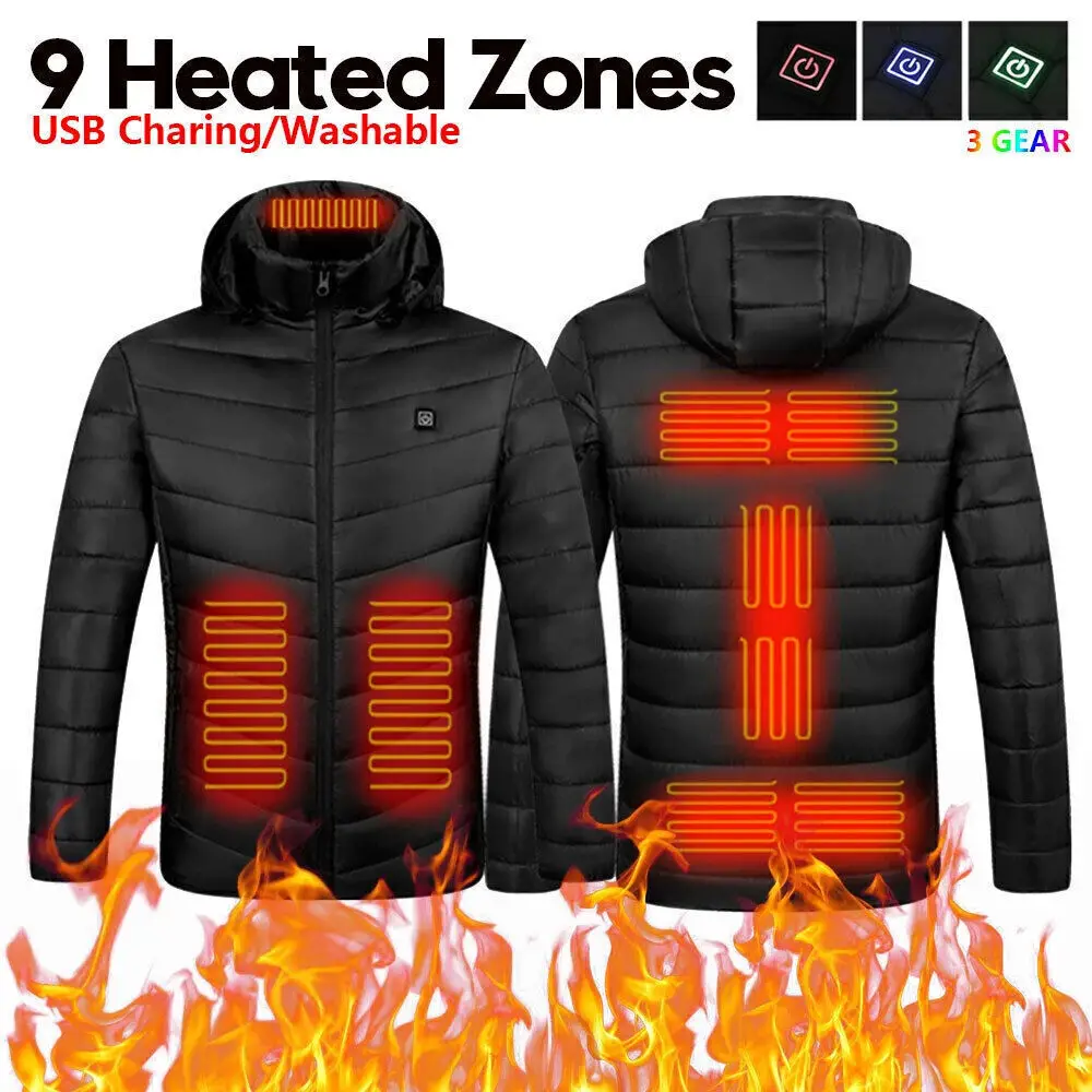 USB Electric Heated Jacket 9 Zone Warm Up Heating Pad Cloth Body Warmer Men