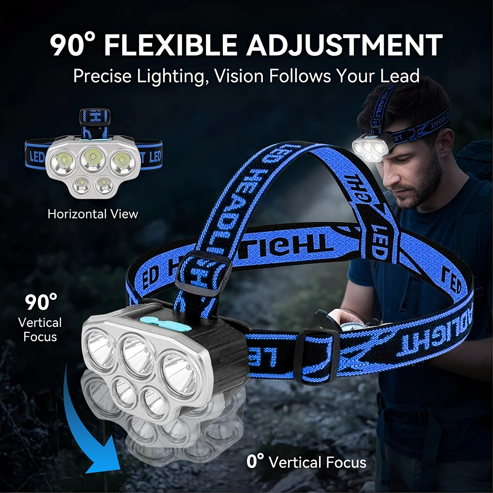 Powerful 5 LED Headlamp USB Rechargeable Headlamp Fishing Head Flashlight Waterproof Hunting Camping Outdoor Run Hiking Light