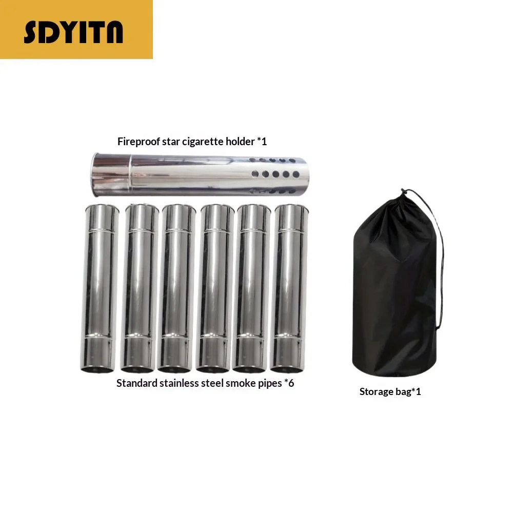 

Кемпинговая печь, дымоходная труба из нержавеющей стали диаметром 6 см с усиленной ребрами и защитой от огневых искр, включает сумку для хранения