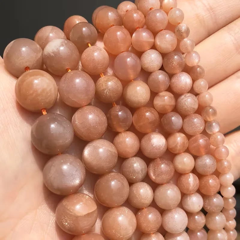 Natural Sunstone Beads Round Loose Spacer Bead Orange Moonlight Stone For Jewelry Making DIY Bracelet Necklace Accessory