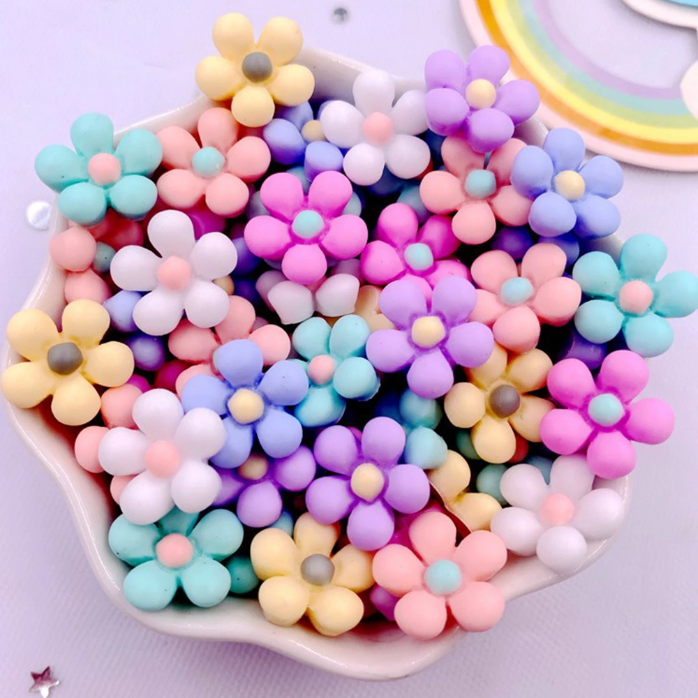 50Pcs Mix Resin 3D Colorful Kawaii Flower Flat back Stone Figurines Scrapbook DIY Hair Hoop Accessories Wedding Decor Crafts OF0