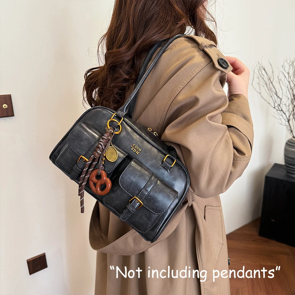 Women's Retro Solid Color Pu Leather Shoulder Bag with Multiple Pockets, Large Capacity, Exquisite and Fashionable Handbag image 5