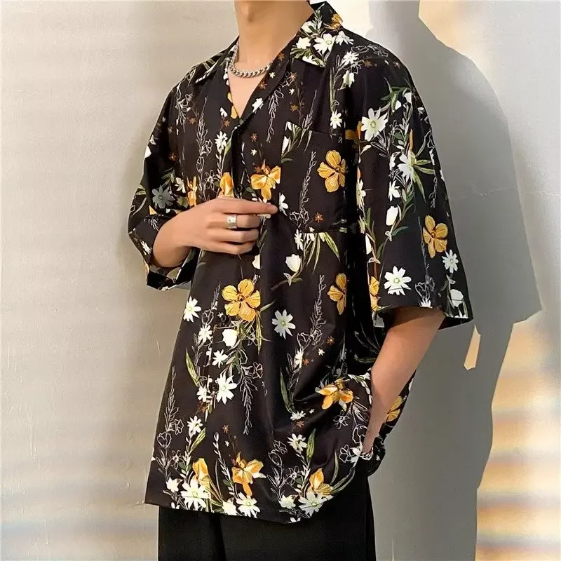 Hot Sale Shirts Men M-3XL Summer Harajuku Basic Soft Loose Vintage Print Korean Style Pocket Design Tops Couples High Street New