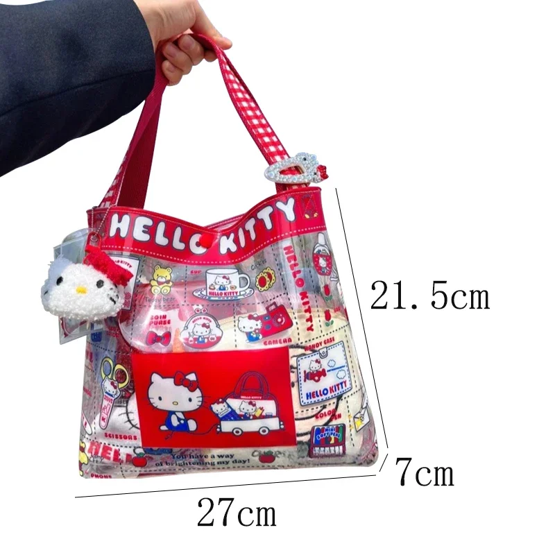 Sanrio Hello Kitty przezroczysta torba na ramię dla kobiet torba na zakupy wodoodporna torebka z PVC Cartoon śliczne dziewczyny torba na ramię