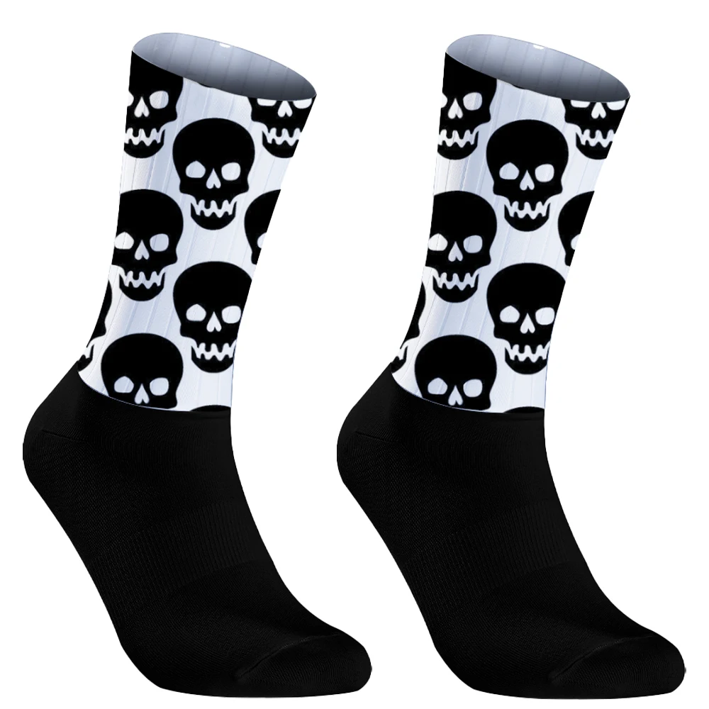 Chaussettes Whiteline coordonnantes en silicone pour hommes, motif tête de mort, vélo, sport, course à pied, cyclisme, été