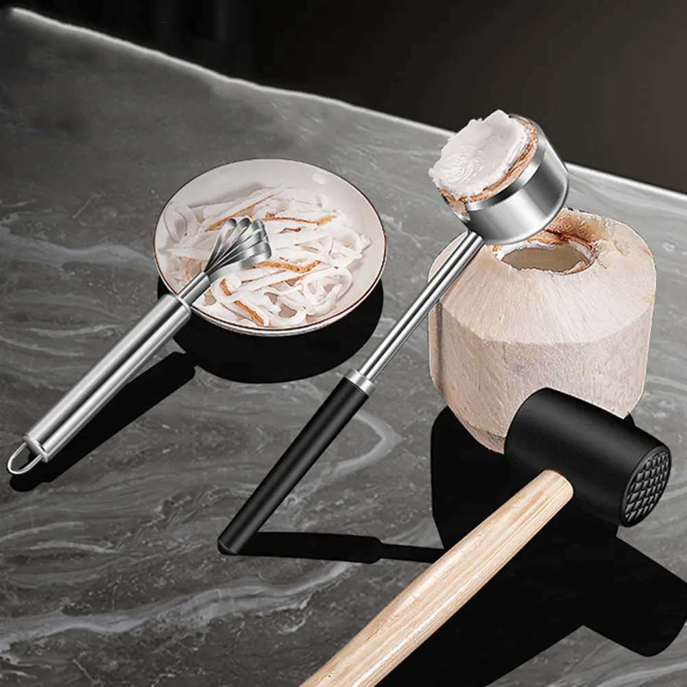 

Stainless Steel Coconut Opener Scraper Set Coconuts Meat Grater Punch Tool Utensil Opening Accessories Rubber H
