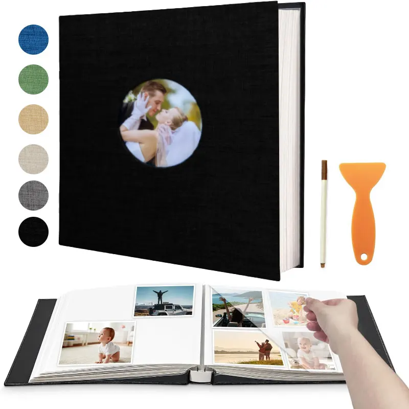 Album Self-adhesive Scrapbook for 4×6 5×7 8×10 photos DIY magnetic linen cover 40 pages Family wedding gift with metal pen and