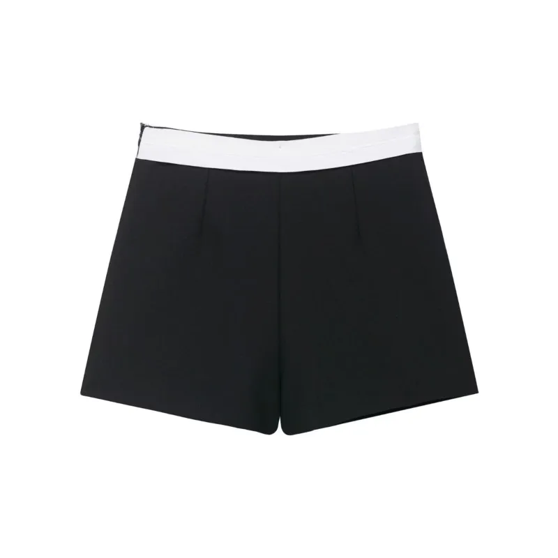 Women's Contrasting Skort color‑blocking Mid-waist Double Breasted Shorts Casual Fashion Female Side Zipper Shorts Skirts