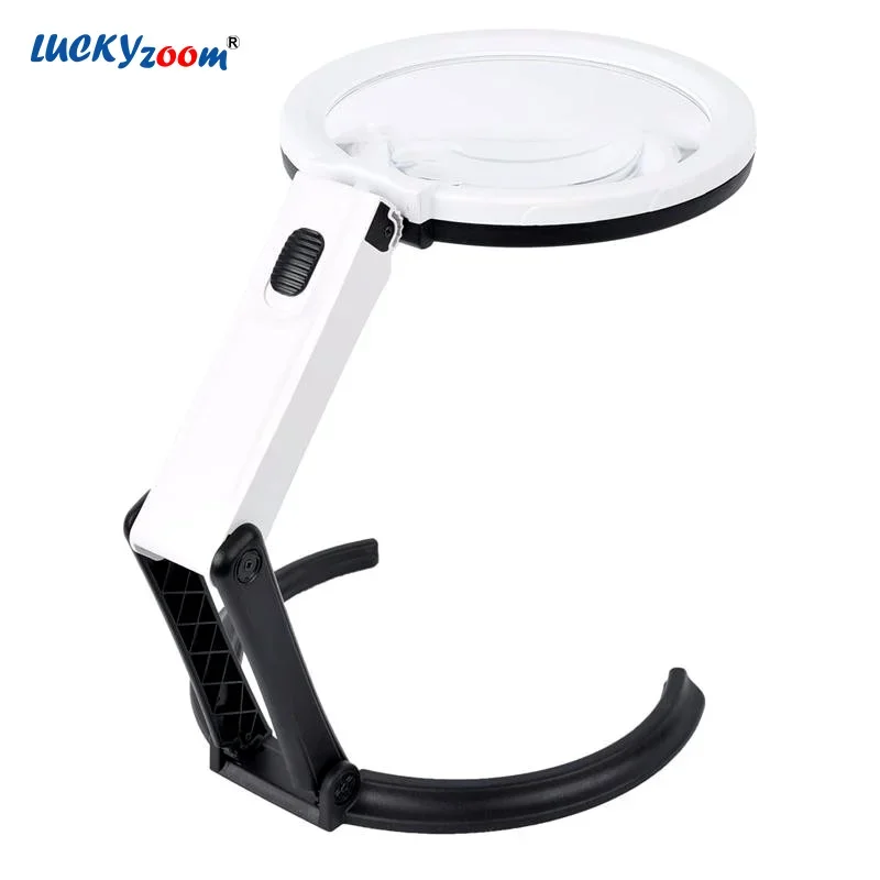 130MM Large Reading Magnifier 1.8X 5X 12 LED Foldable Magnifying Glass EU Plug-in Illuminated Magnifier Lamp Table Read Lupa