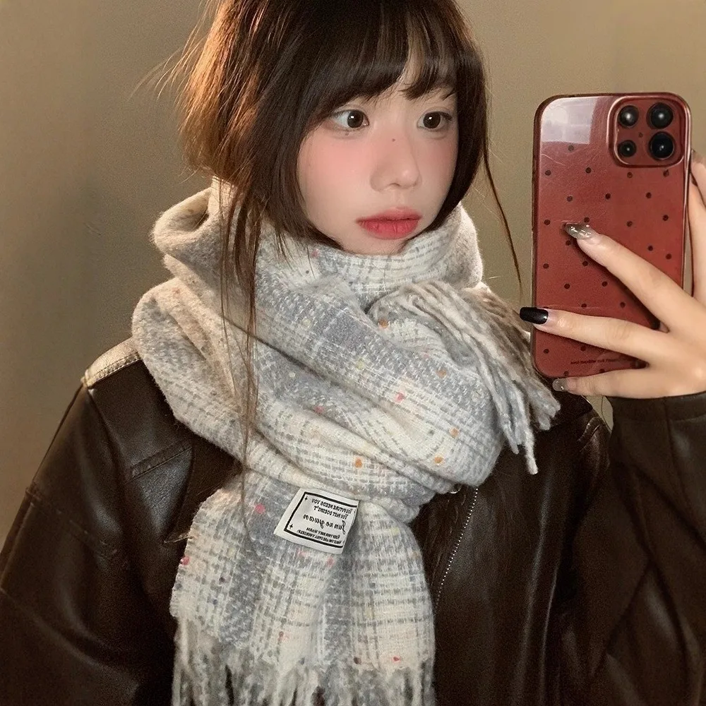 

Новый ветрозащитный зимний клетчатый шарф, холодостойкие толстые длинные шарфы с кисточками, сохраняющие тепло, кашемировая шаль для женщин