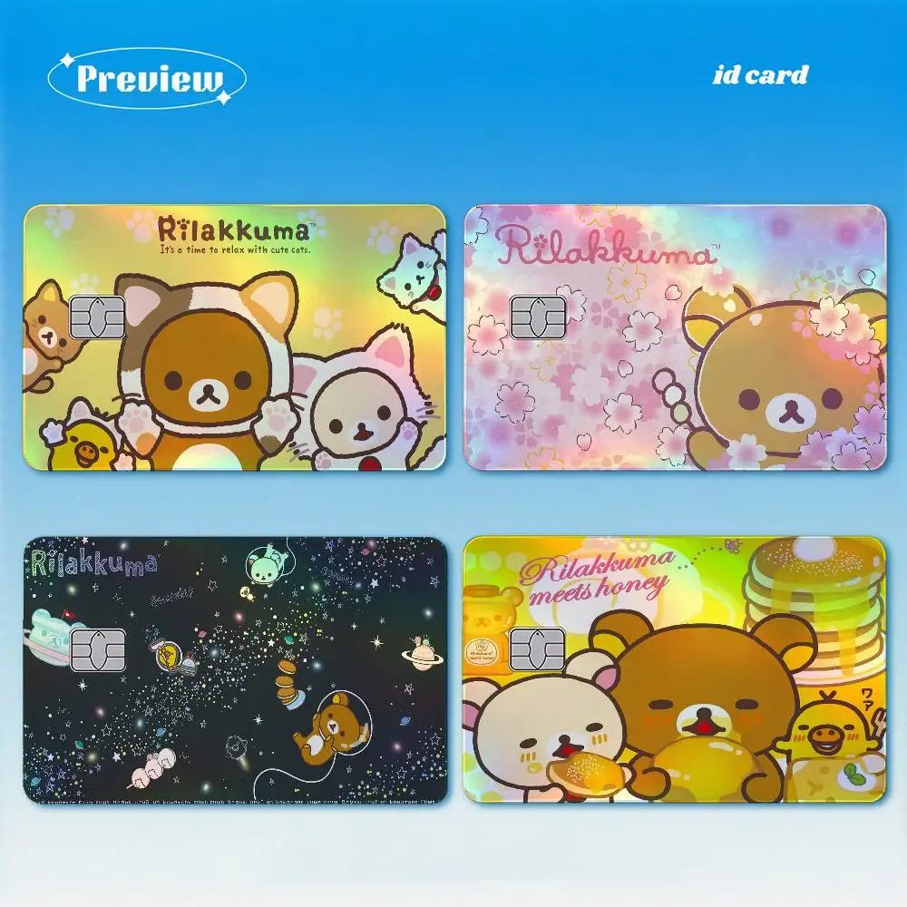 Cartoon R-Rilakkumas 4Pcs Laser Card Stickers Vinyl Skin For Credit Debit Bank Cards Waterproof Resistant Protective