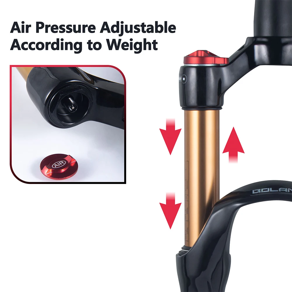 BOLANY MTB Bike Fork Solo Air Bicycle Front Suspension 26/27.5/29inch Straight/Tapered Tube Lockout Magnesium Alloy QuickRelease