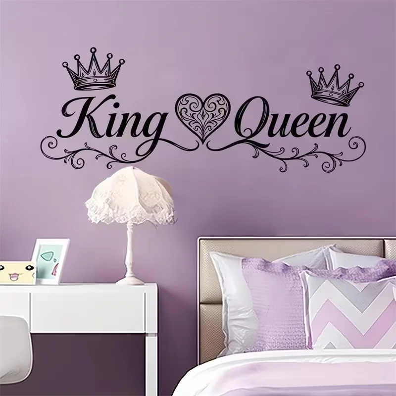 1pc King Queen Crown Hollow-Out Heart Wall Sticker, Waterproof Self-Adhesive and, for Master Bedroom Headboard, Living Room Sofa