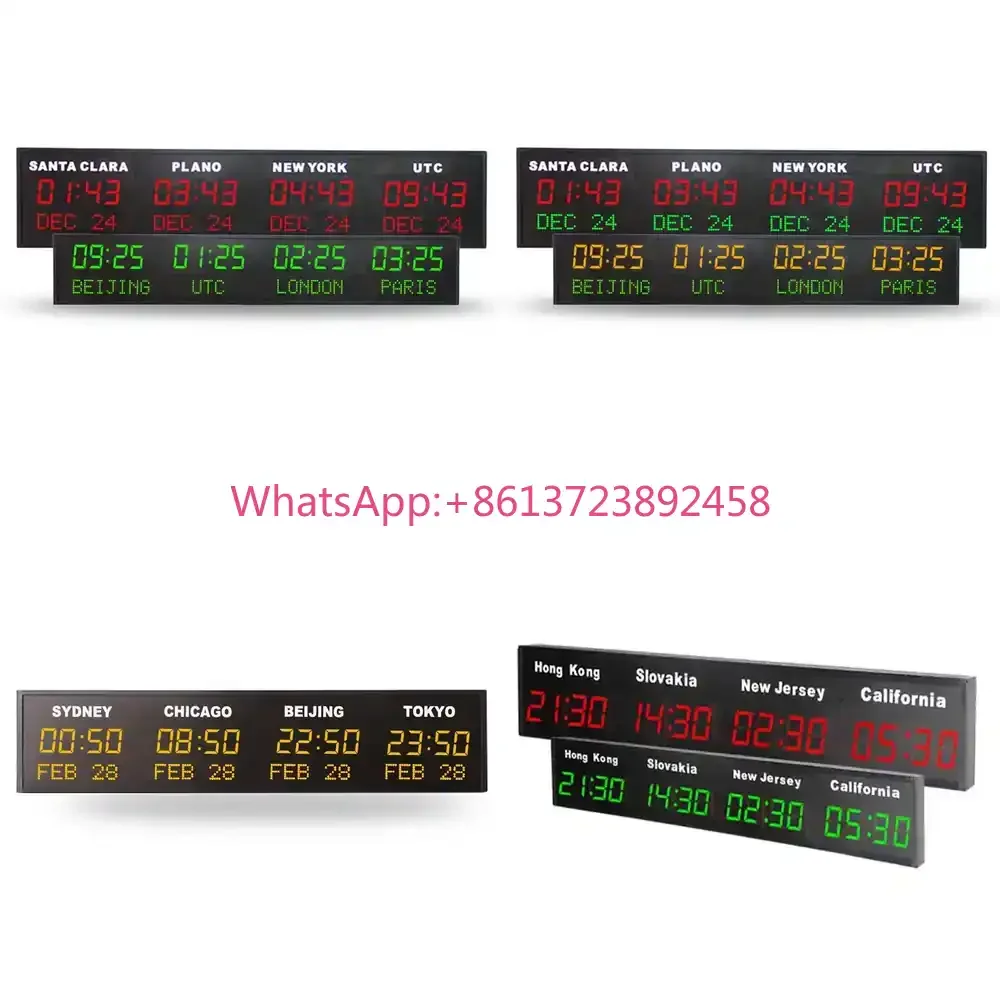 CP035 Wall Mount LED Digital World Clock Personalized Time Zone Calendar Date Display Office Home Electronic Wall Clock