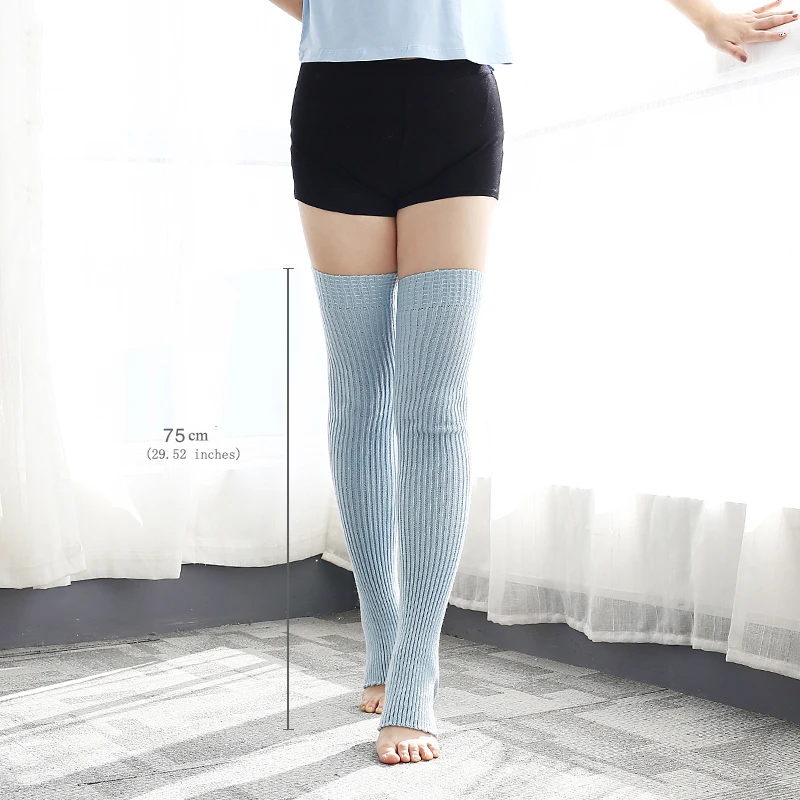 75CM Women Leg Warmers Knitted Over Knee Dance Sock Yoga Ballet Open Toe Heel Winter Warm Thigh High Socks Soft Ribbed 80s Party