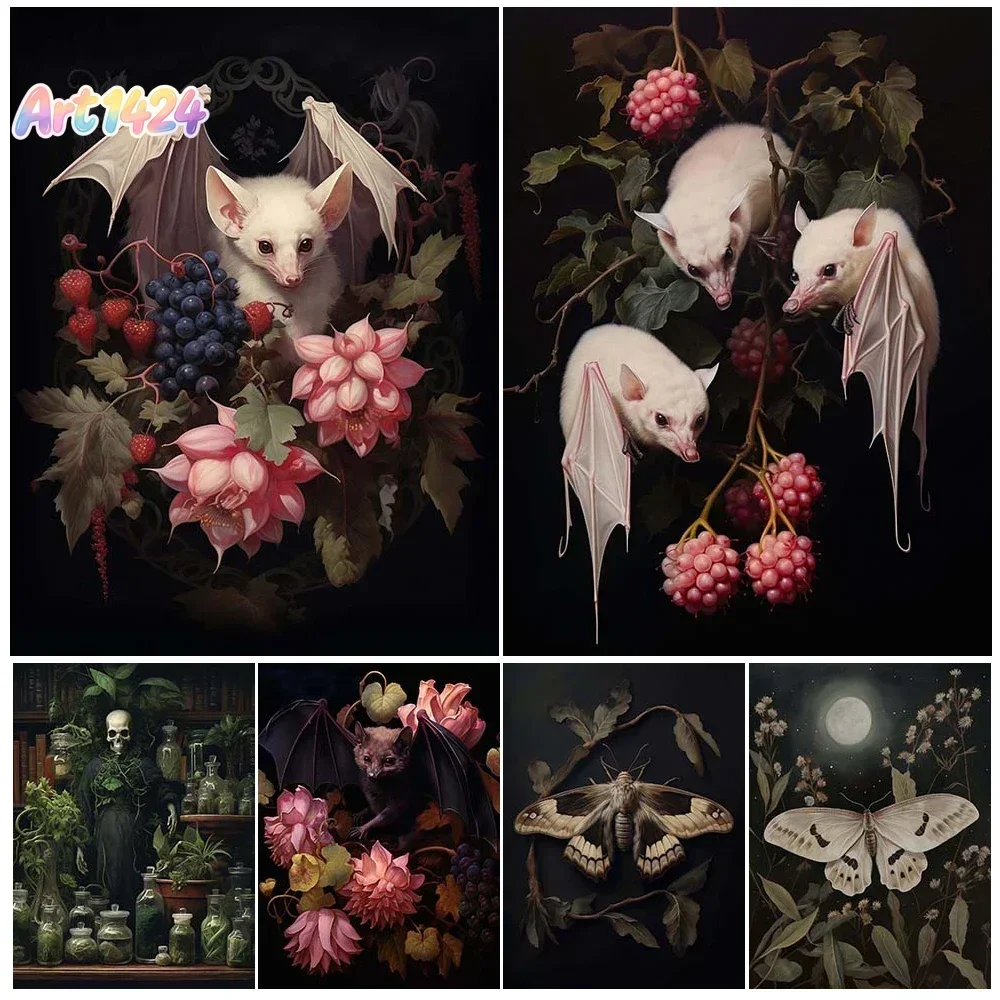 Classic Abstract Wall Art Albino Fruit Bat and Moon Moth Dark Brother HD Canvas Print Poster Home Living Room Bedroom Decorat