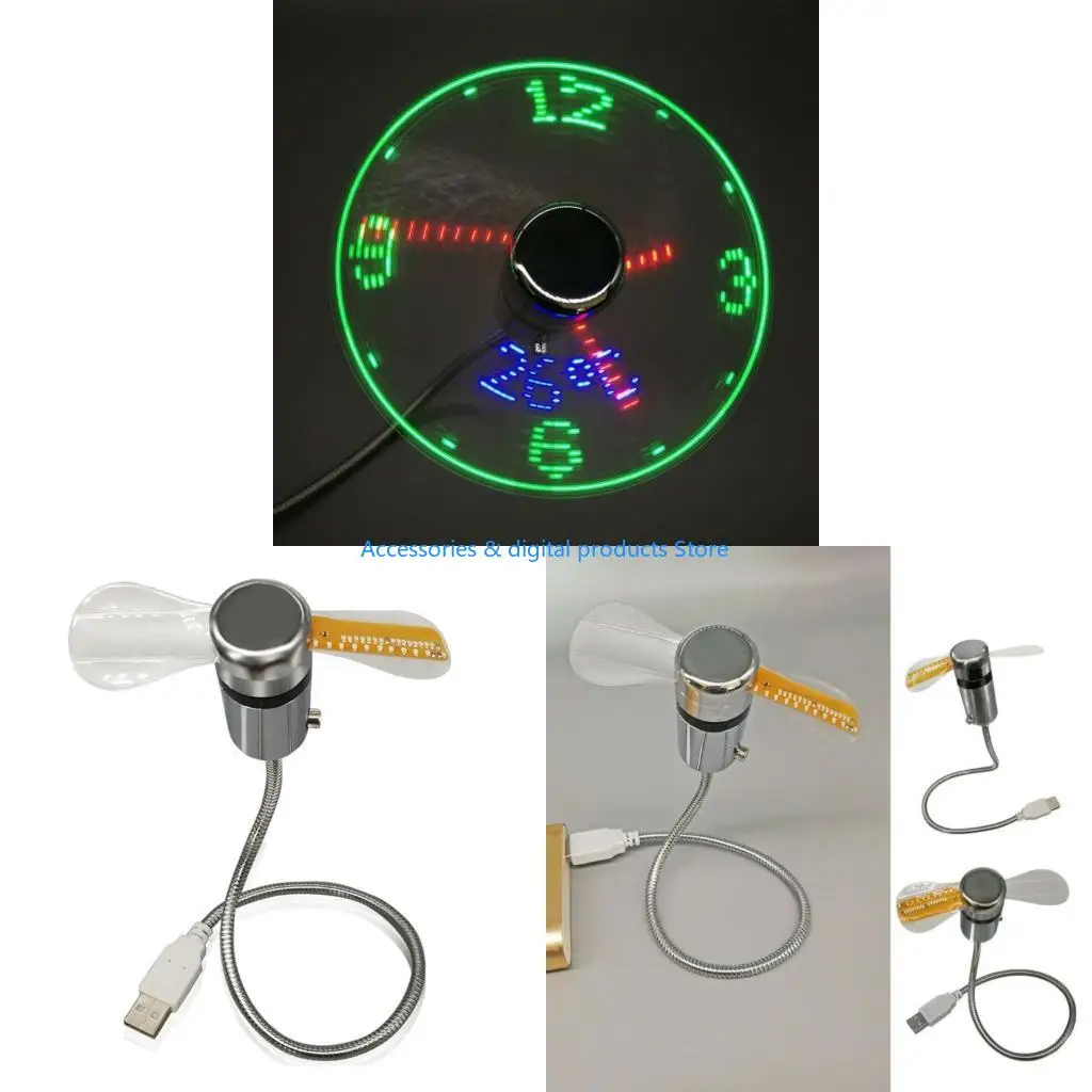 77JD USB Fan Time And Temperature Display Gift Mini Fan Flexible Neck With LED Light USB Gadgets Laptops