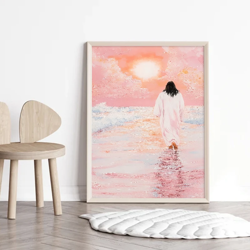 

Jesus Walking on Water Wall Art Savior Prints Canvas Painting Jesus Poster Girly Religious Decor for Home Bedroom Living Room