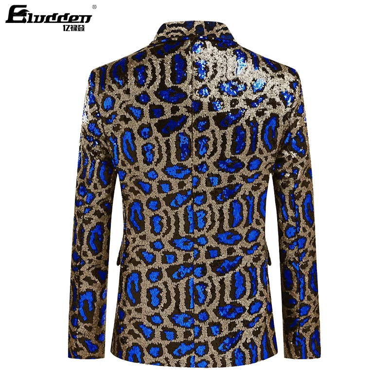 Men Leopard gradient Sequins Fashion Blazer Masculino Men Suit Jacket Stage Singer Costume Shiny Leopard texture Sequins Blazers