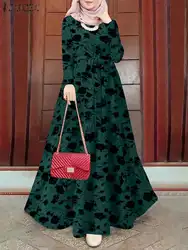 Zanzea Bohemain Zonnejurk Met Bloemenprint Vintage Moslim Lange Jurk Eid Mubarek Abaya Gewaad Vrouwen Casual Lange Mouwen Maxi Vestido