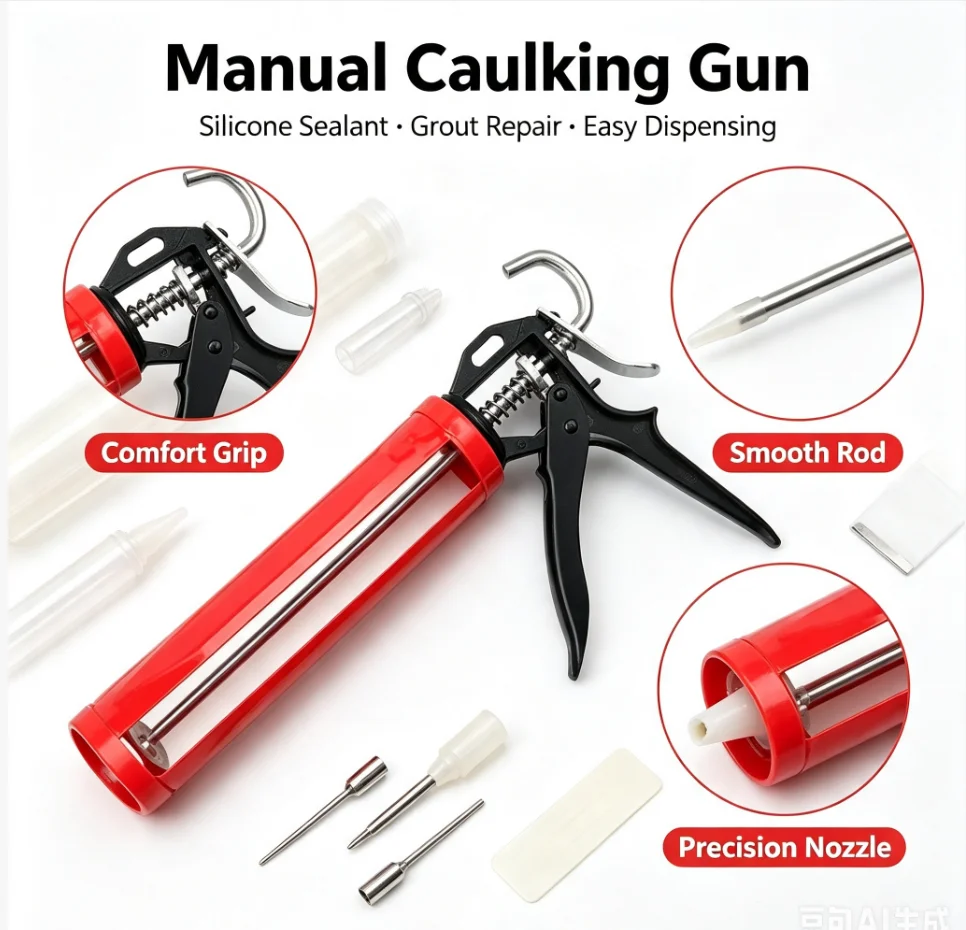 Glass Glue Gun 360° Rotating Multi-function Manual Caulking Guns Glue Seals for Doors and Windows Silicone Filling Hand Tools