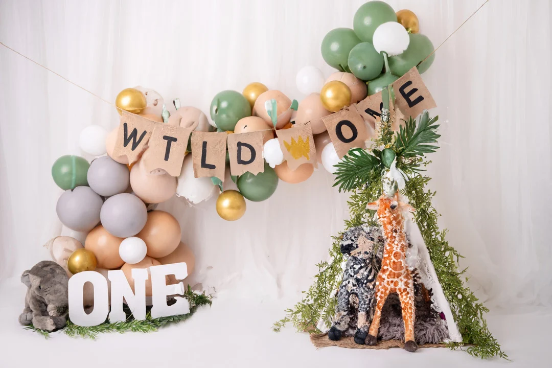 Wild One balloon tree Animal giraffes zebras elephants backdrops computer print birthday Photography Studio Backgrounds